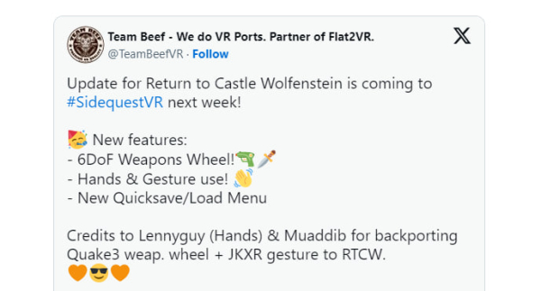 
                Port Quest Return to Castle Wolfenstein VR появятся новые функции            